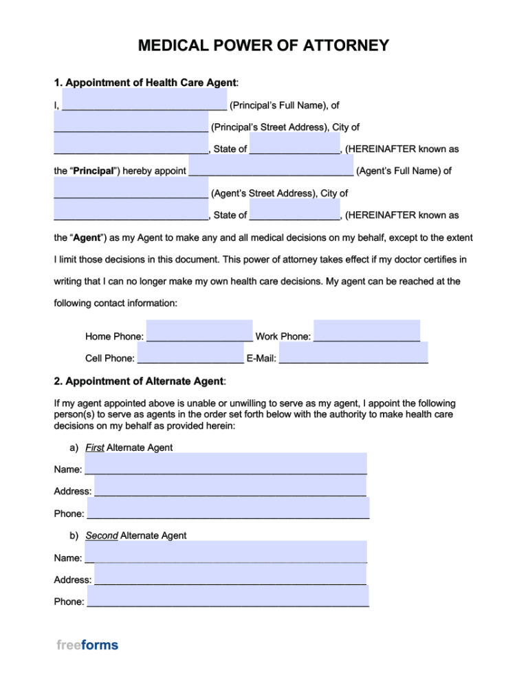 Free Medical Power Of Attorney Forms PDF WORD Free Medical Power Of Attorney Forms PDF WORD