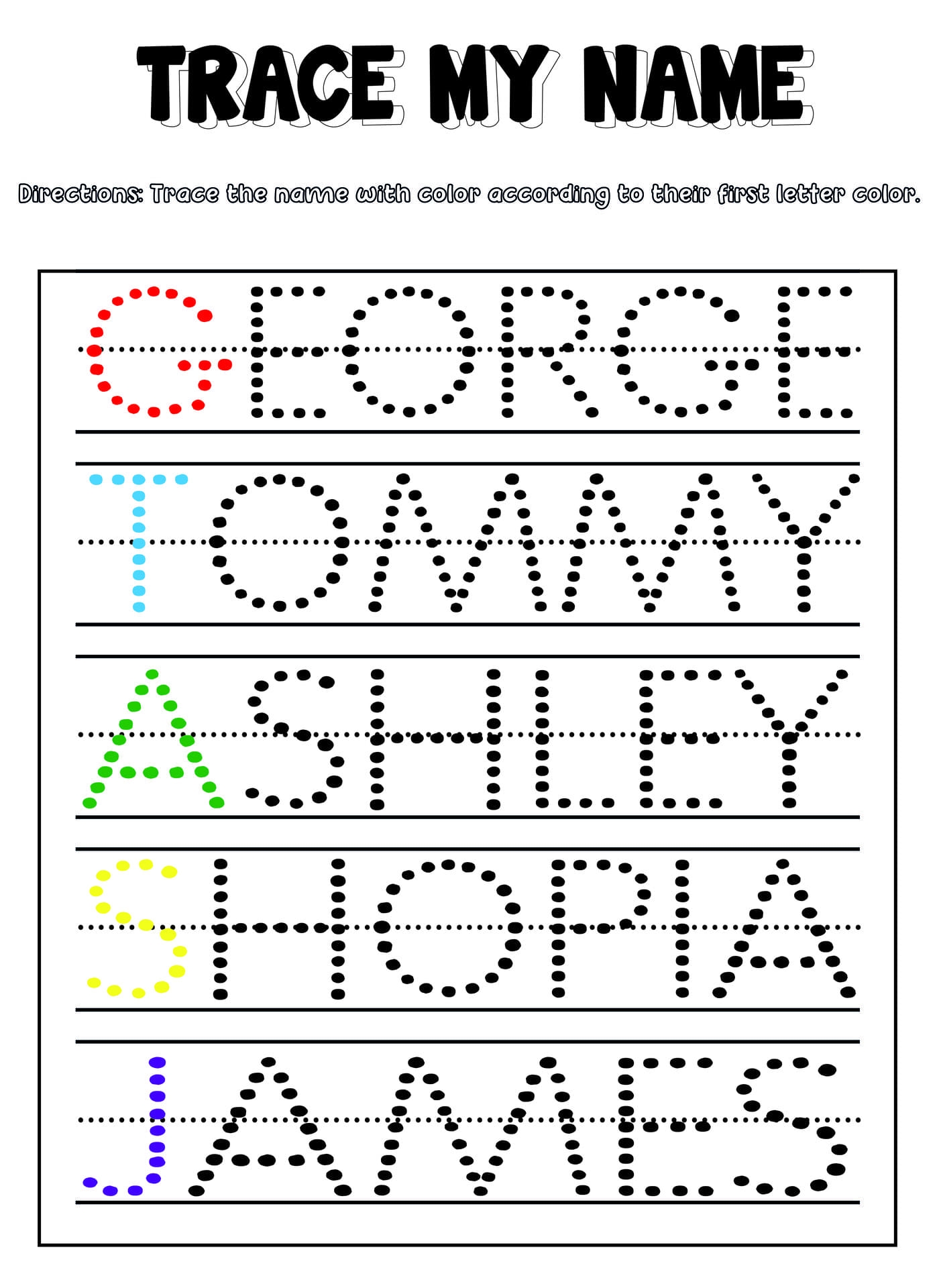 Free Name Tracing Printables Preschool