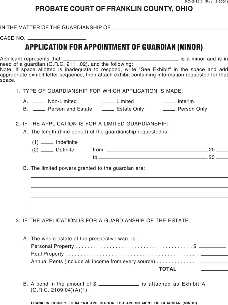 Free Ohio Guardianship Form PDF 40KB 4 Page s 