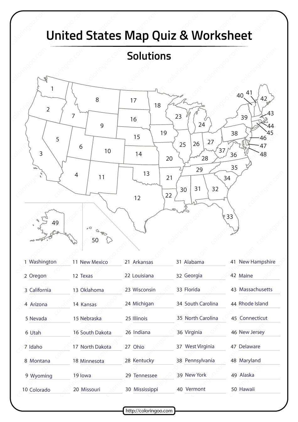 Free Printable 50 States Printable Worksheets