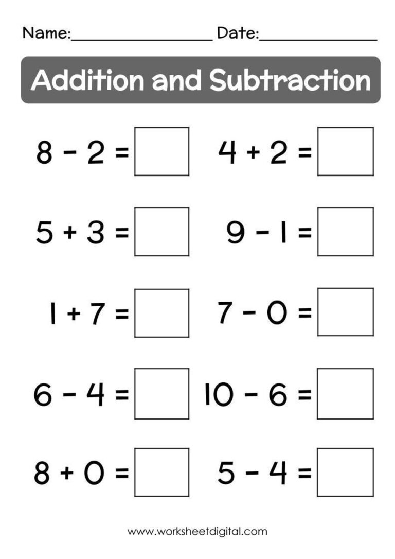 Free Printable Addition And Subtraction Elementary Math Worksheet 