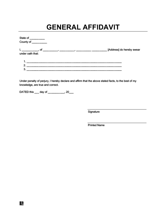 Free Printable Affidavit Template