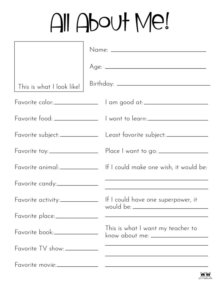 Free Printable All About Me Worksheet For Adults