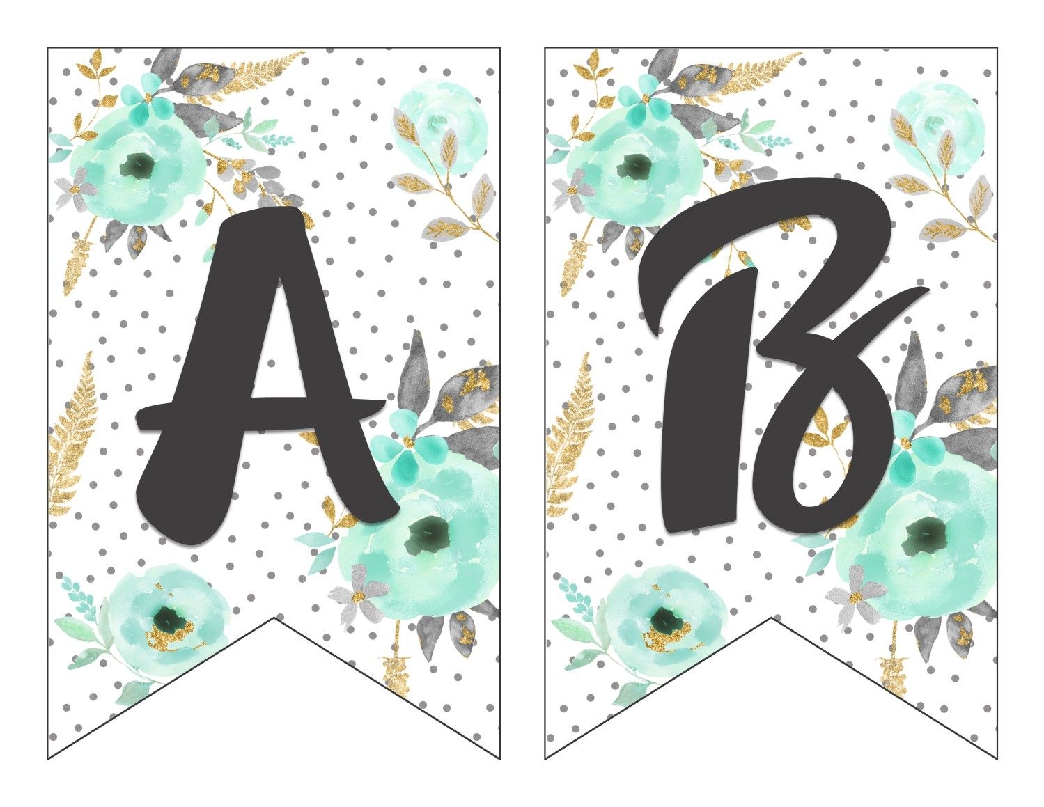 Free Printable Alphabet Banner In Mint And Gold