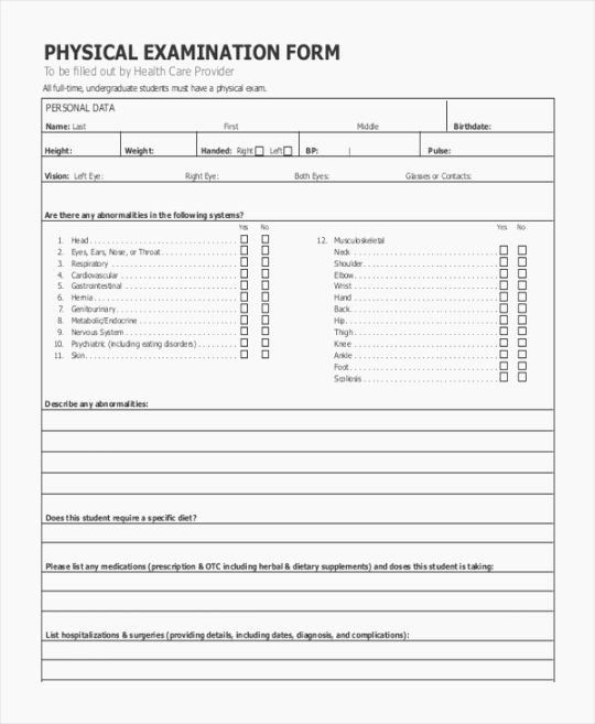 Free Printable Annual Physical Exam Form Printable New Year Banners