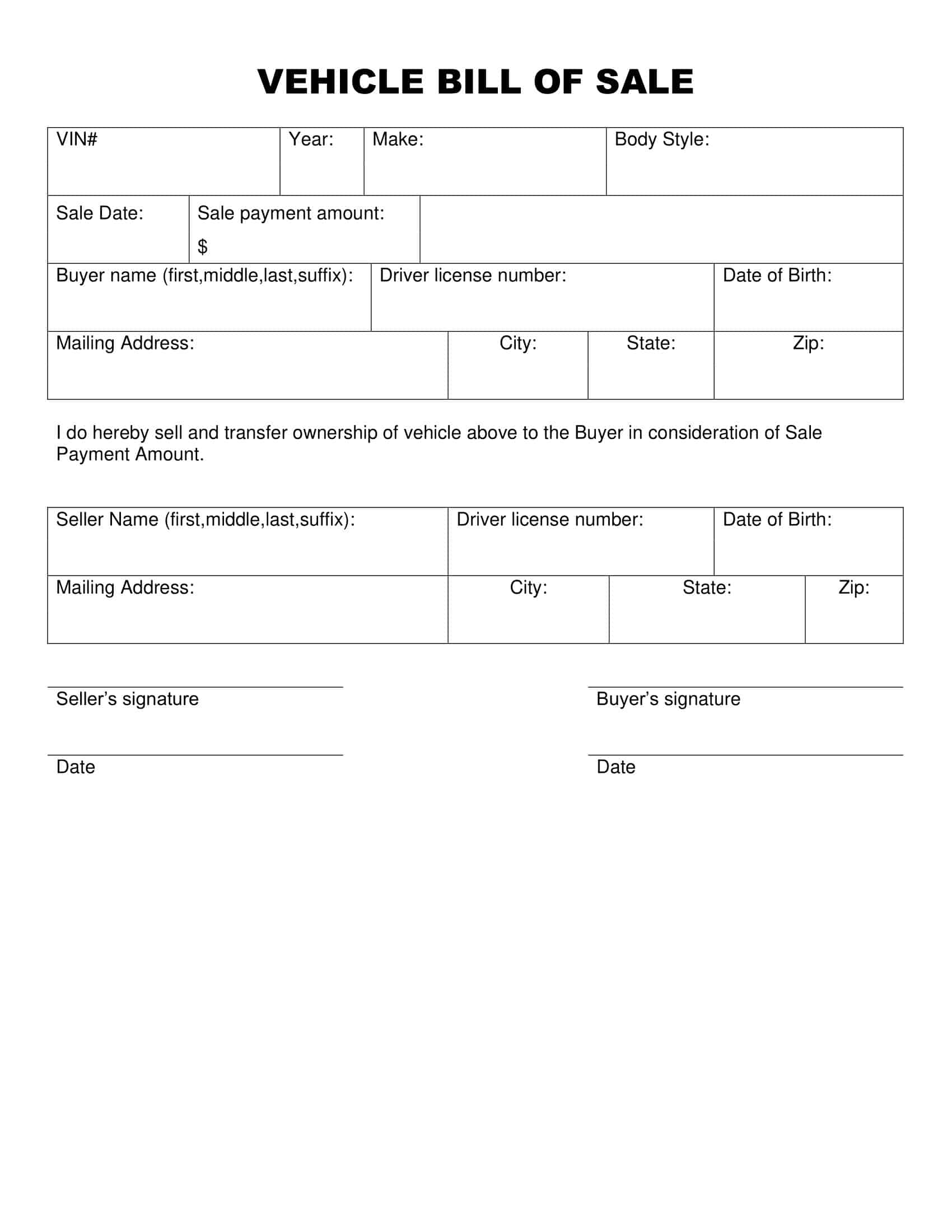 Free Printable Bill Of Sale Templates Word PDF Simple Free Printable Bill Of Sale Templates Word PDF Simple