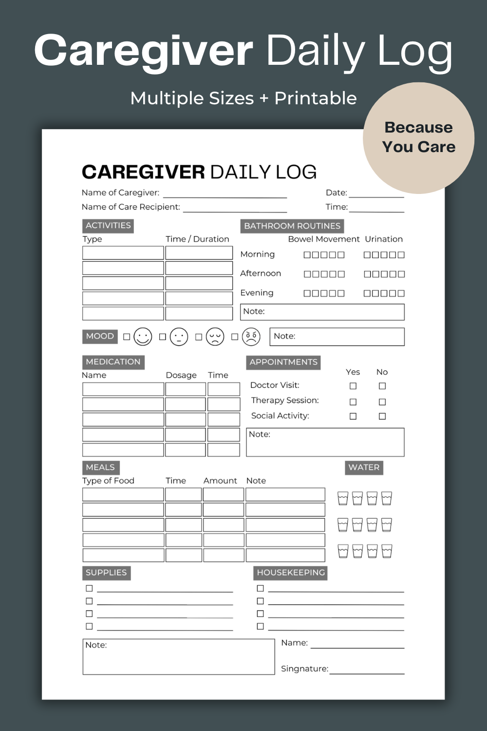 Free Printable Caregiver Daily Checklist Elderly