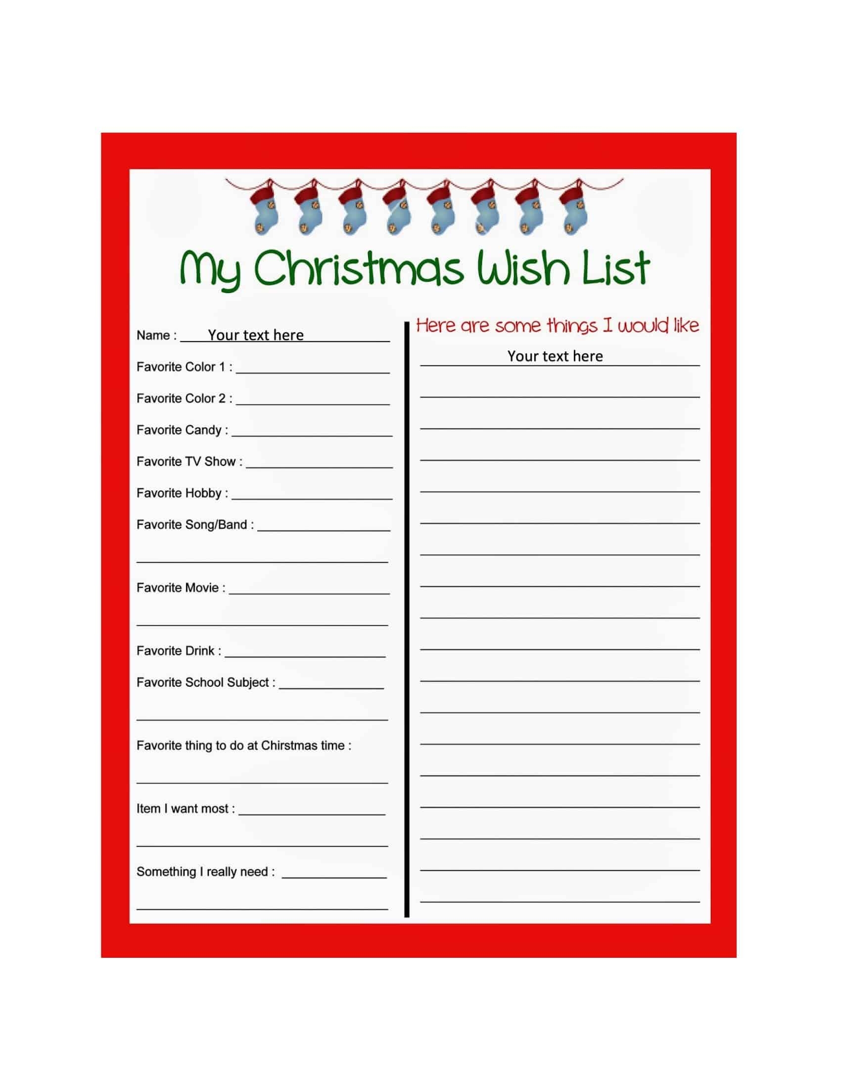 Free Printable Christmas Wish List Templates PDF Word Excel 