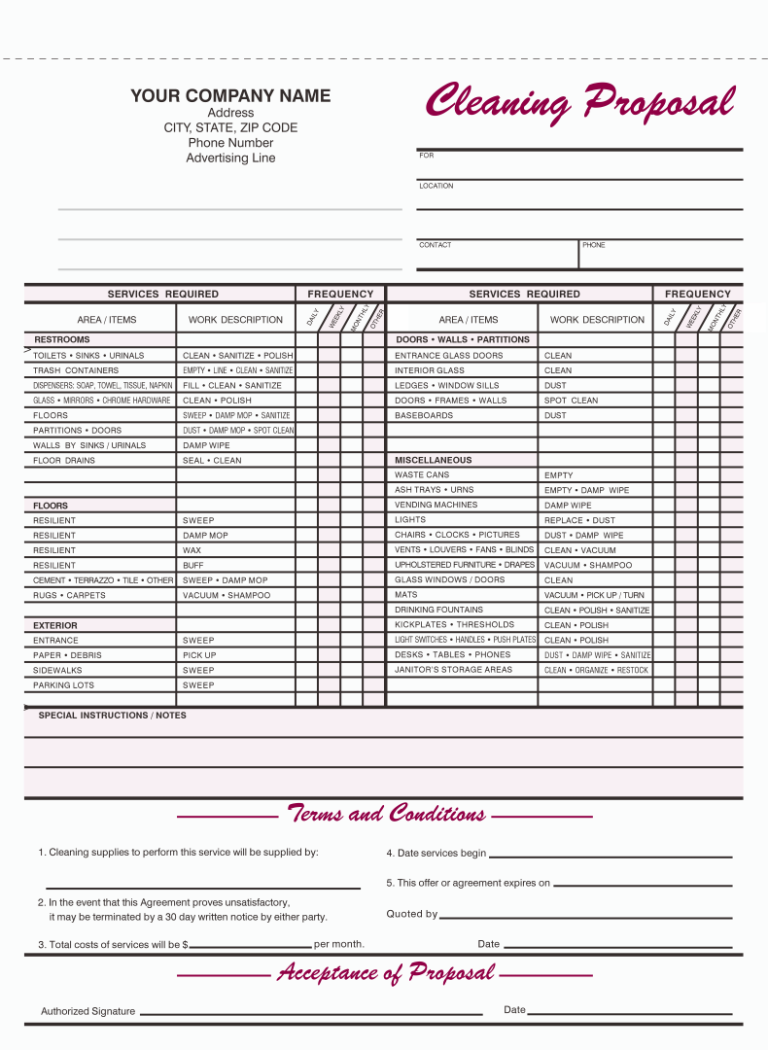 Free Printable Cleaning Estimate Forms Fillable Form 2025