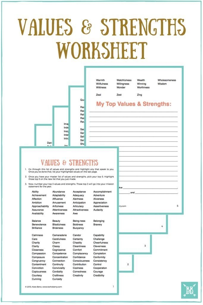 Free Printable Core Values Worksheets