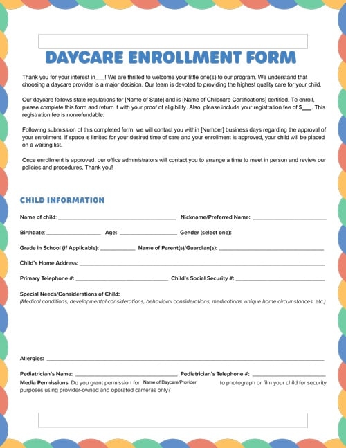 Free Printable Daycare Enrollment Forms Guide Smartcare