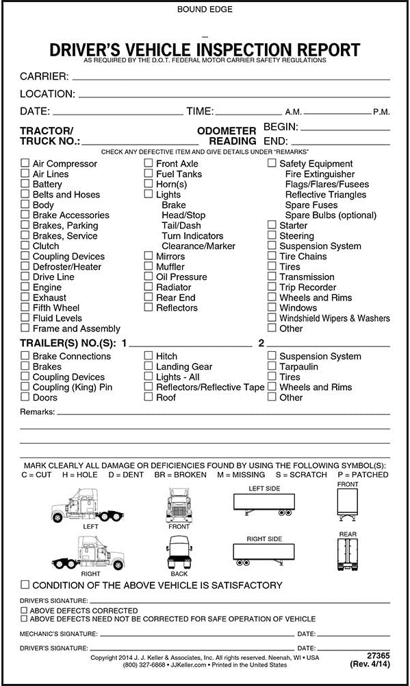 Free Printable Driver Vehicle Inspection Report Form