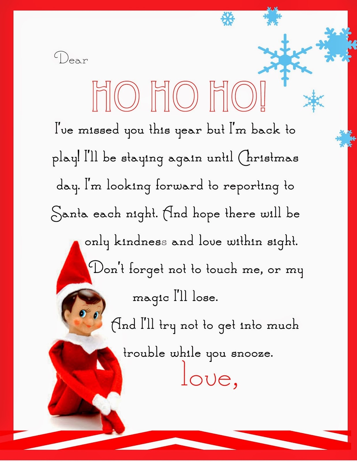 Free Printable Elf On The Shelf Letter