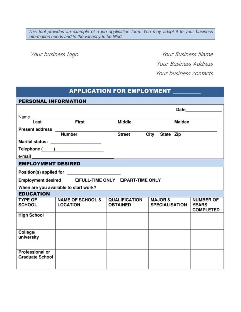 Free Printable Employment Job Application Form Templates PDF 
