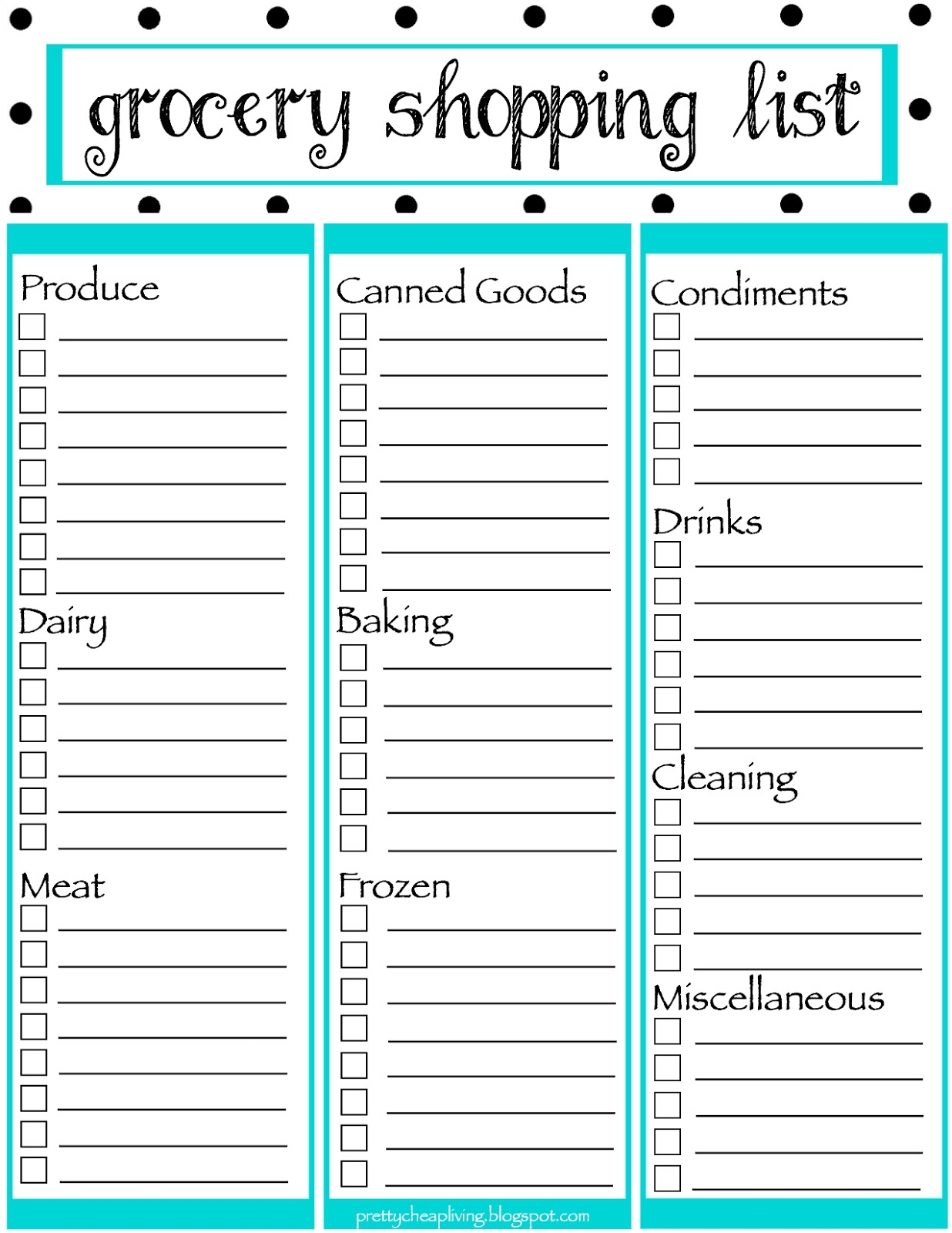 Free Printable Grocery List Templates