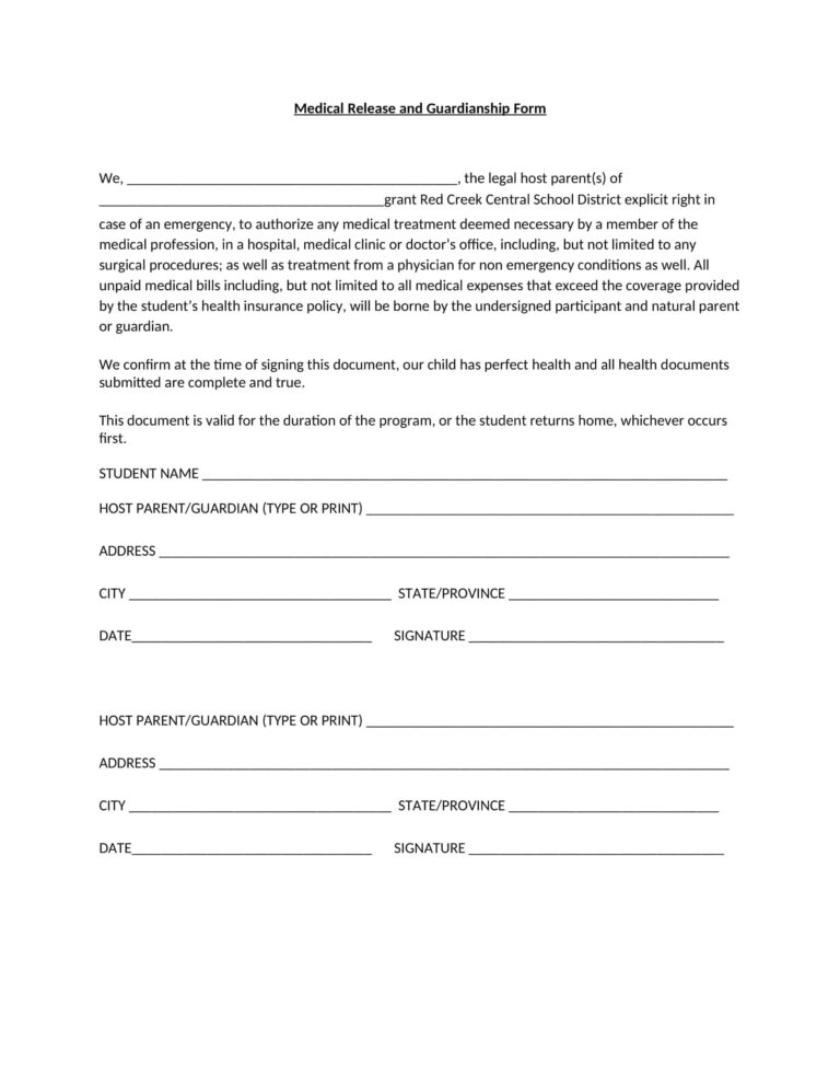 Free Printable Guardianship Form Templates PDF Word 