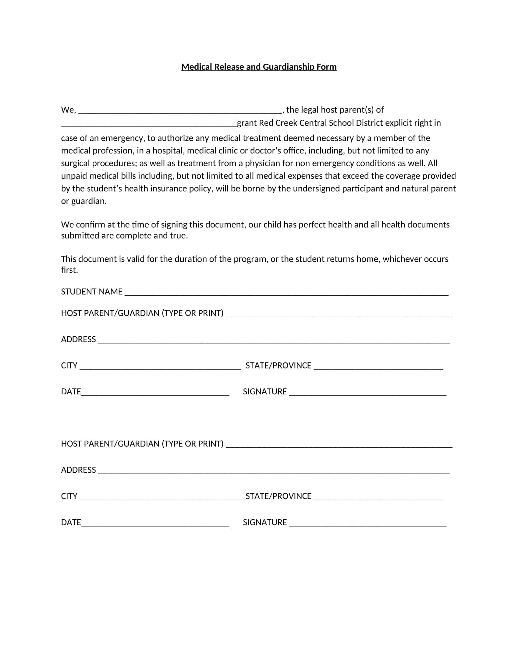 Free Printable Guardianship Form Templates PDF Word