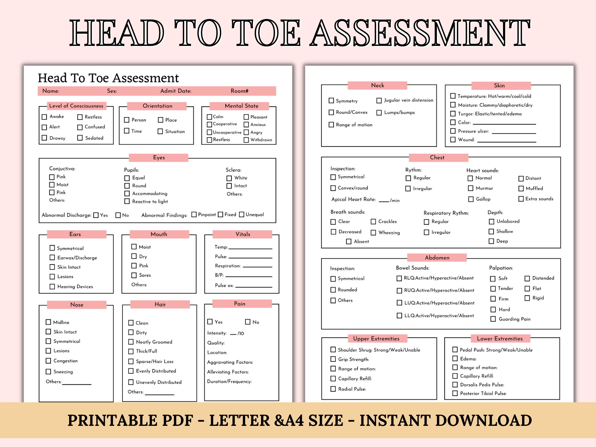 Free Printable Head To Toe Assessment Form Printable Forms Free Online