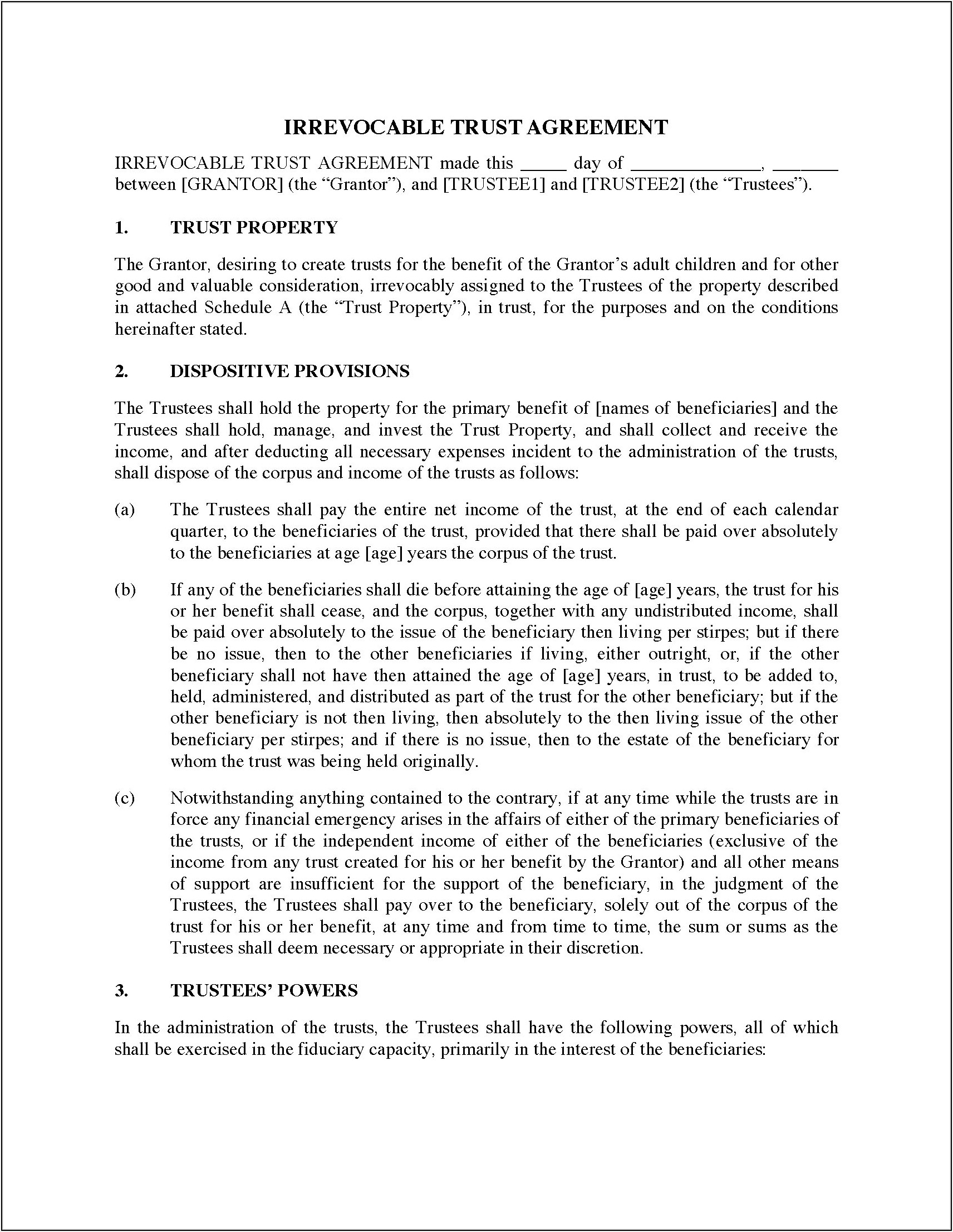 Free Printable Irrevocable Trust Form Free Printable Irrevocable Trust Form