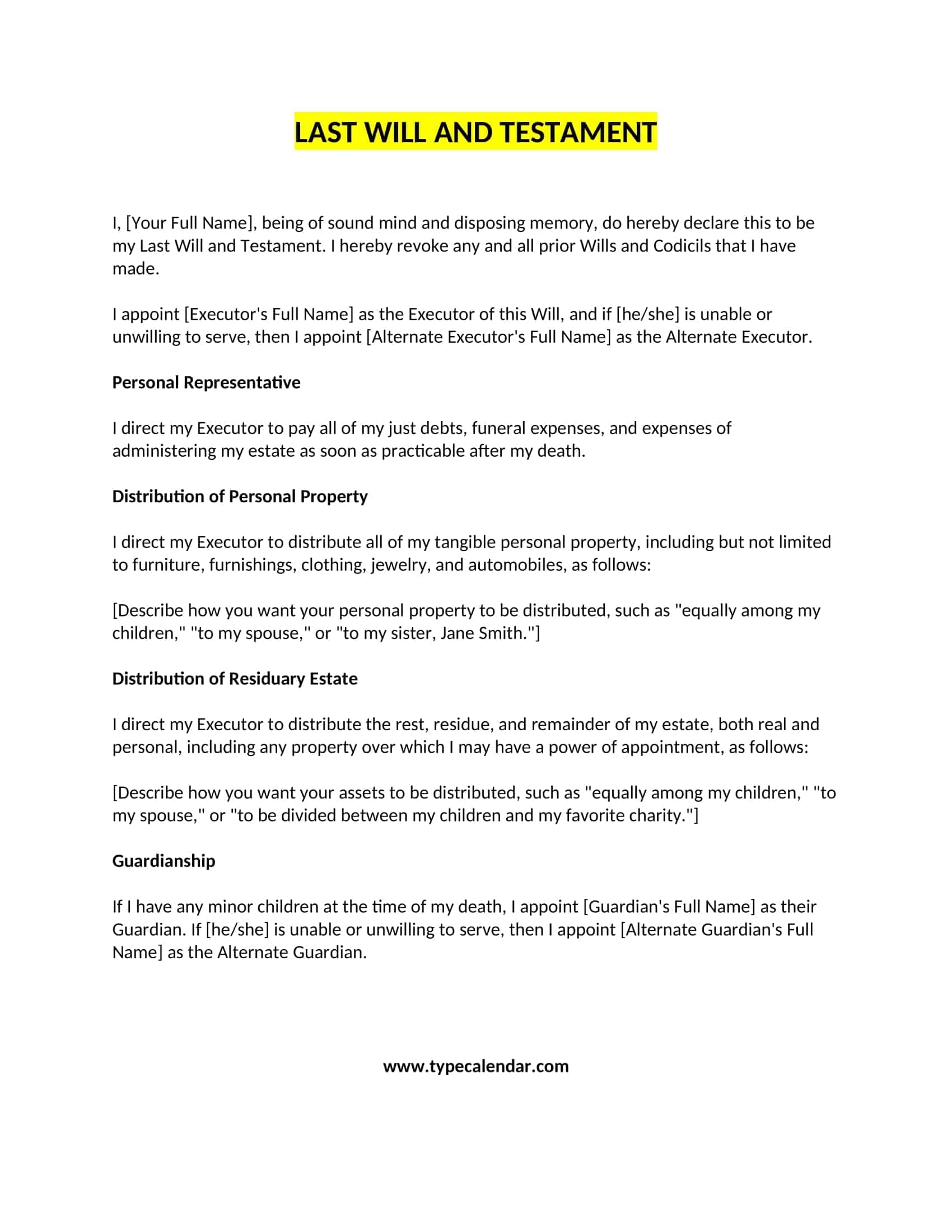 Free Printable Last Will And Testament Templates PDF Word Free Printable Last Will And Testament Templates PDF Word