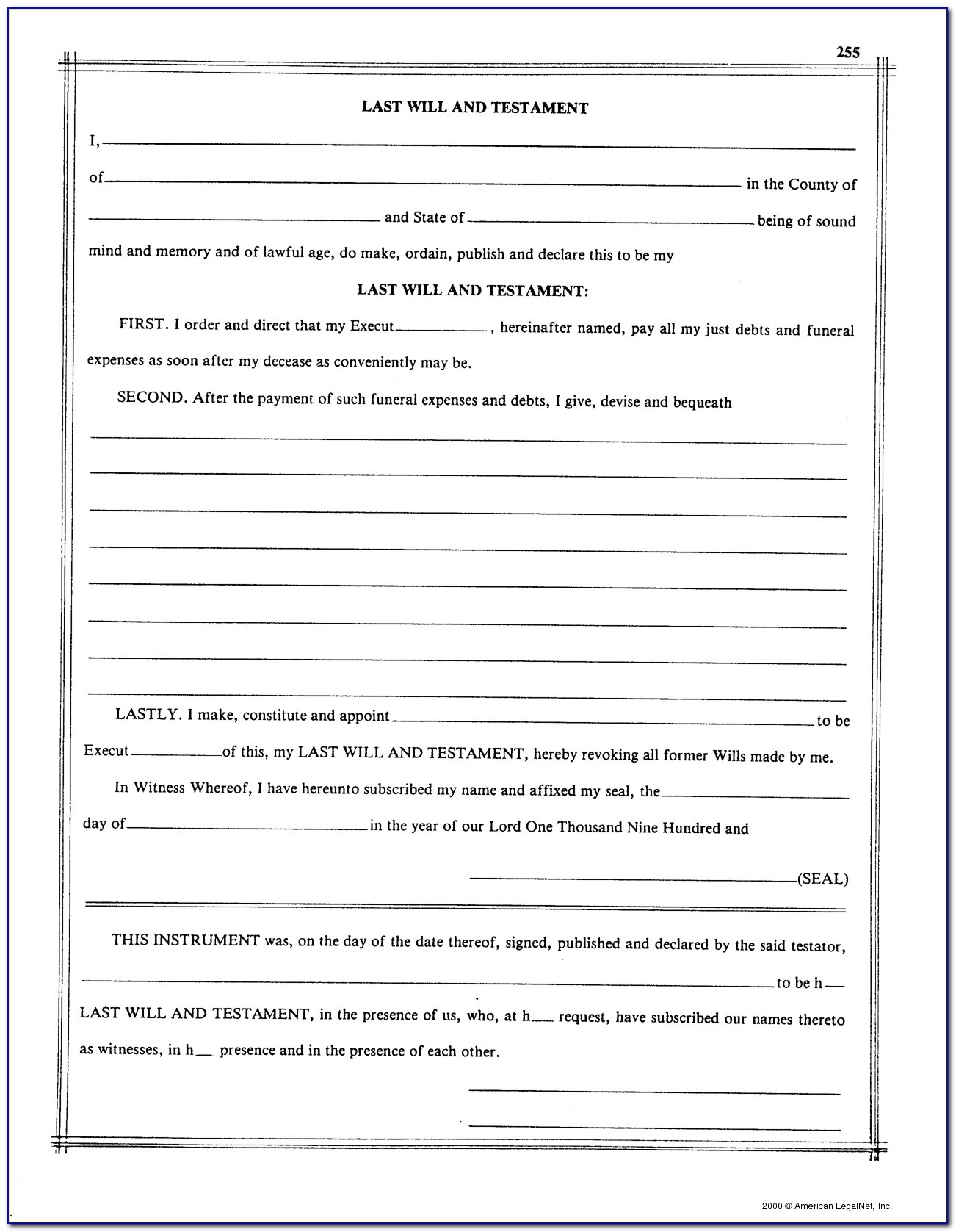 Free Printable Last Will Testament Forms