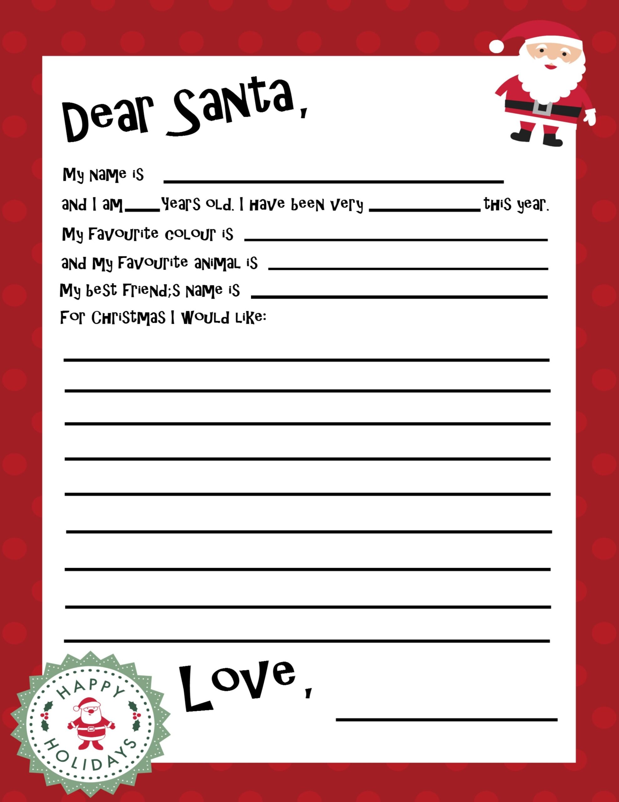 Free Printable Letters To Santa Printable Summer Activities