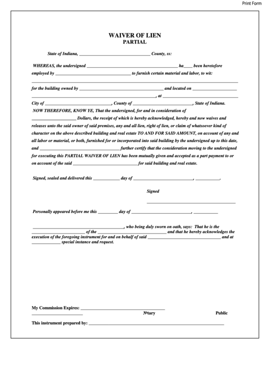 Free Printable Lien Waiver Form