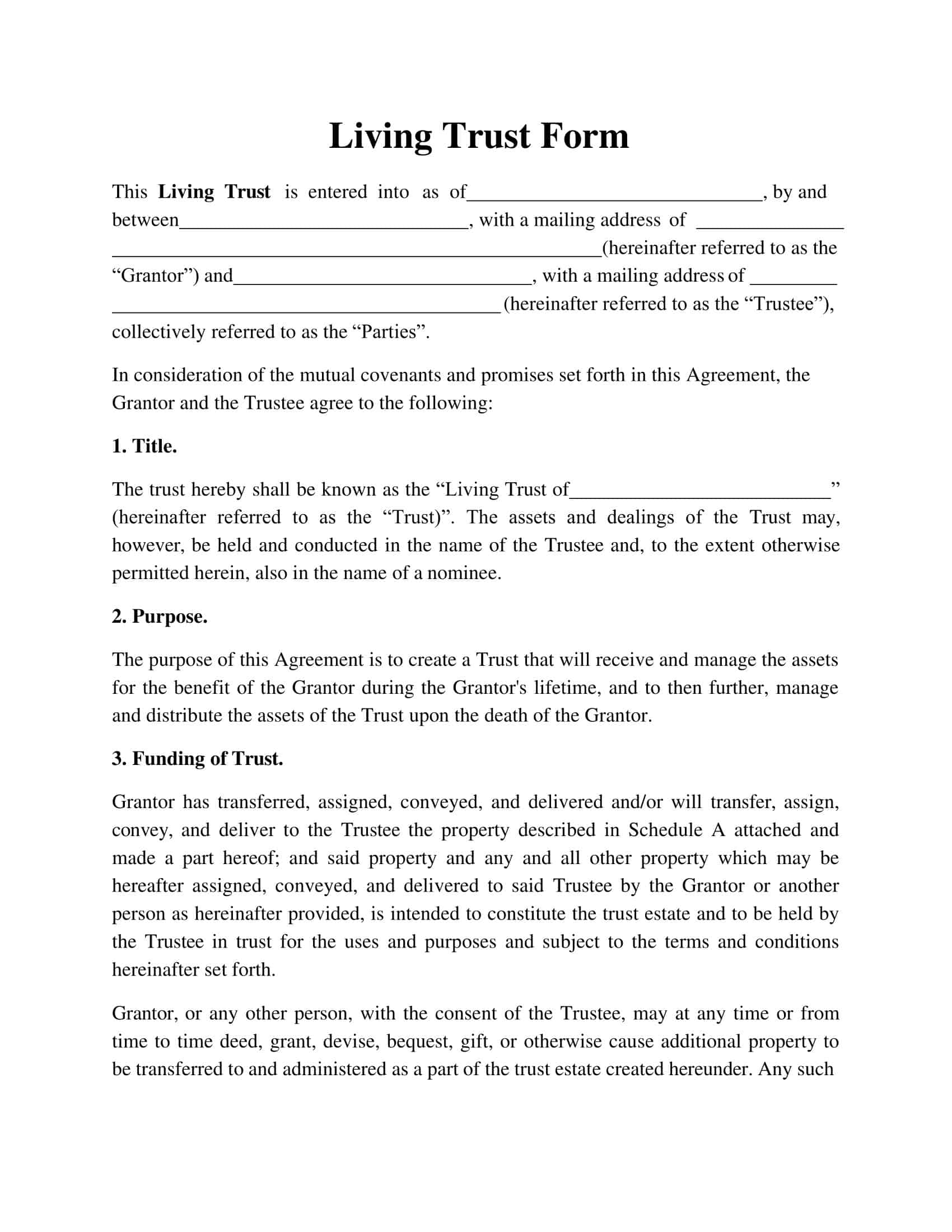 Free Printable Living Trust Templates PDF Irrevocable