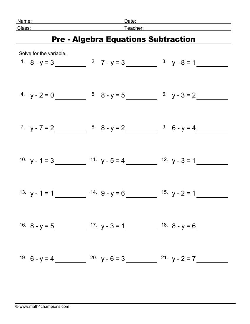 Free Printable Math Basic Algebra Worksheets
