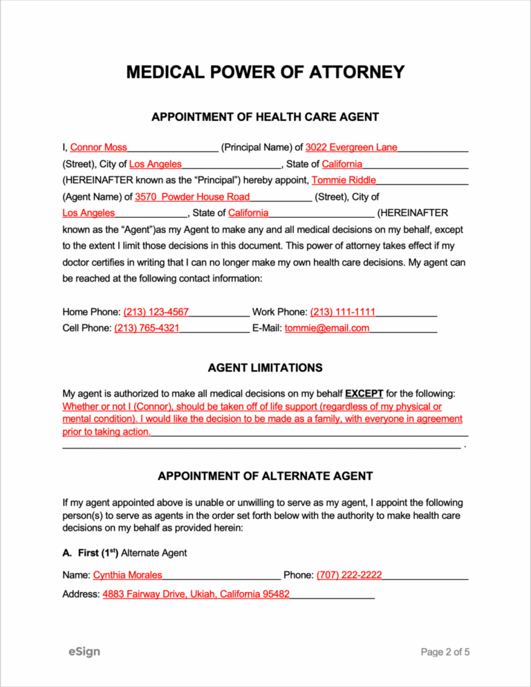 Free Printable Medical Power Of Attorney Form