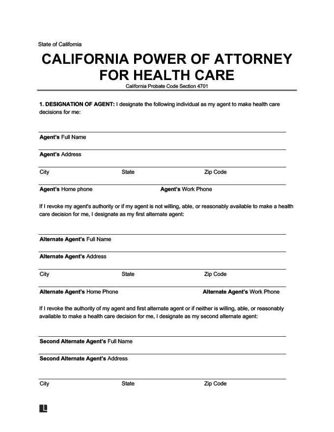 Free Printable Medical Power Of Attorney Form California Printable 