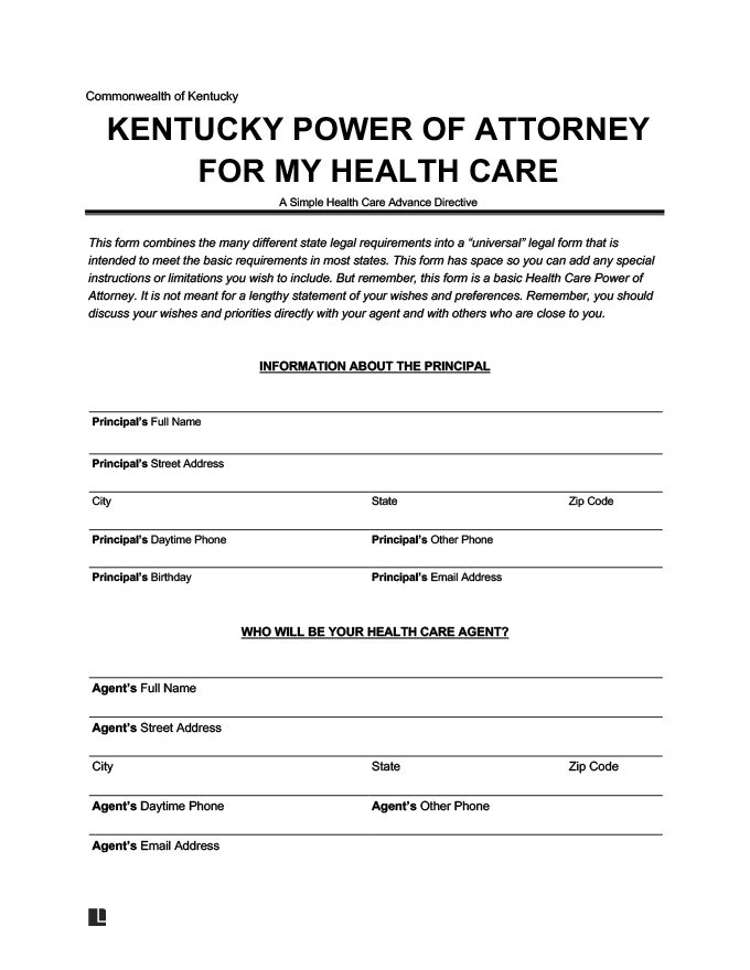 Free Printable Medical Power Of Attorney Form Kentucky Printable Form 