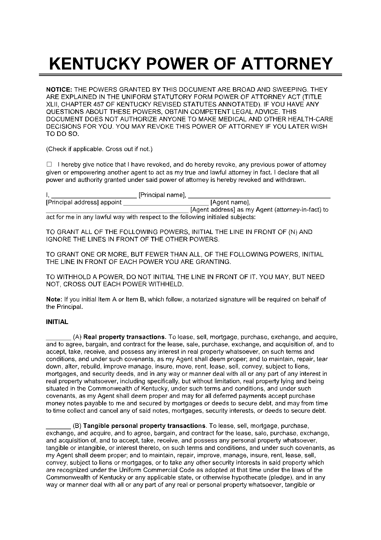 Free Printable Medical Power Of Attorney Form Kentucky Printable 
