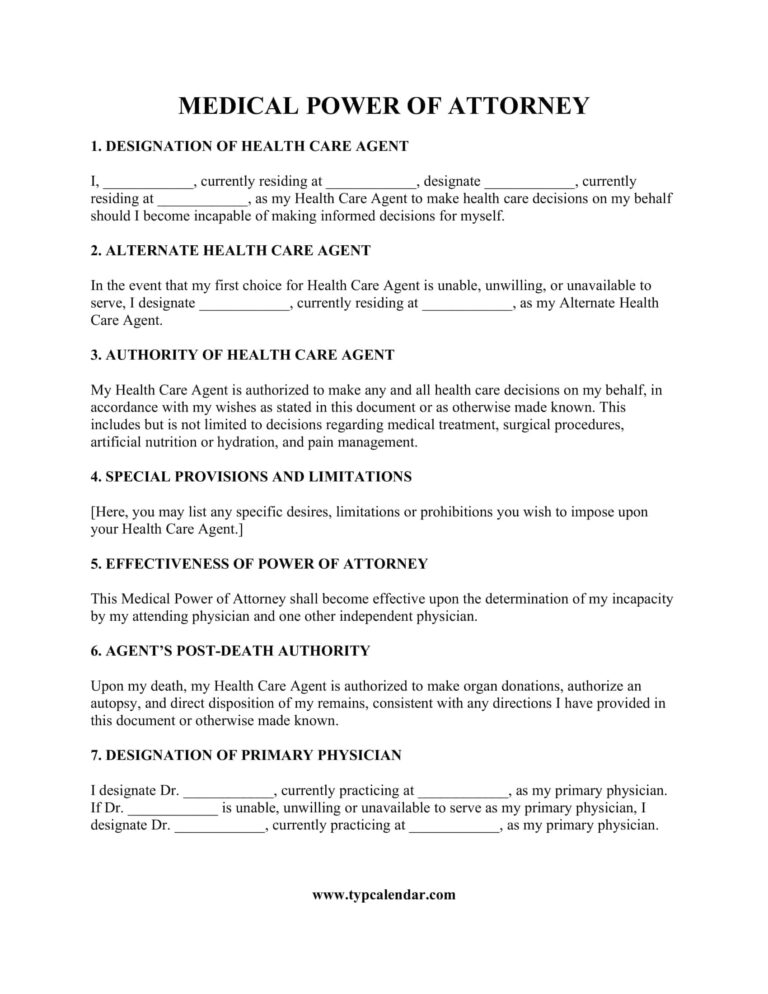 Free Printable Medical Power Of Attorney Templates PDF Word 