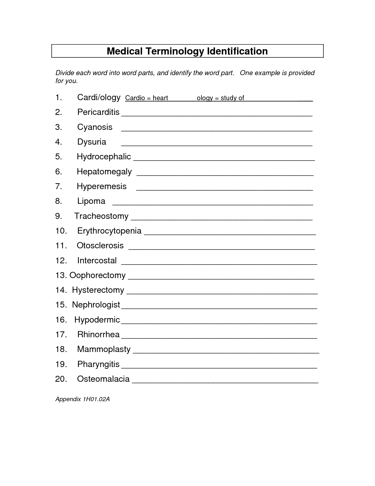 Free Printable Medical Terminology Worksheets Printable Budget Sheets