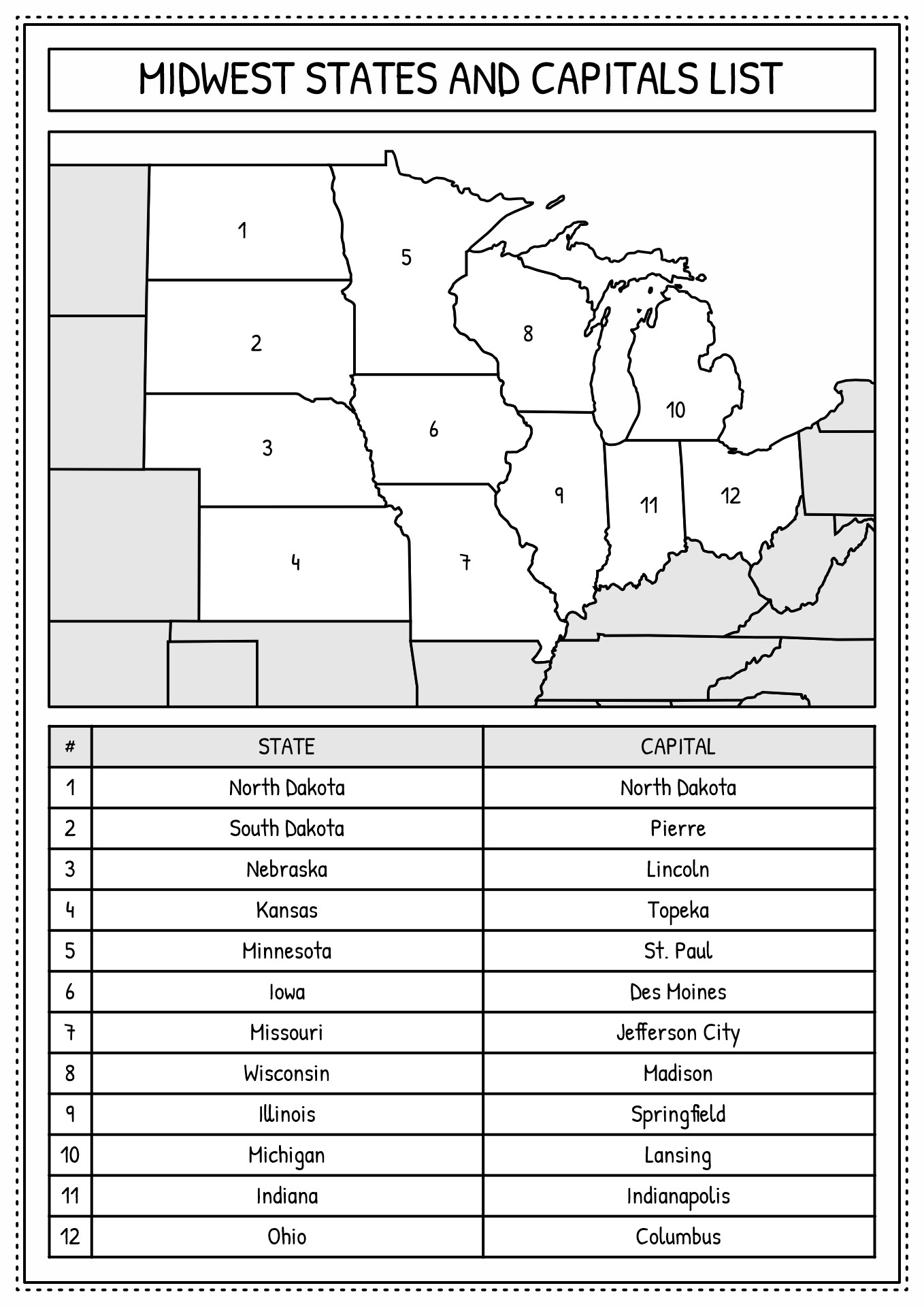 Free Printable Midwest States And Capitals Worksheet Free Worksheets 