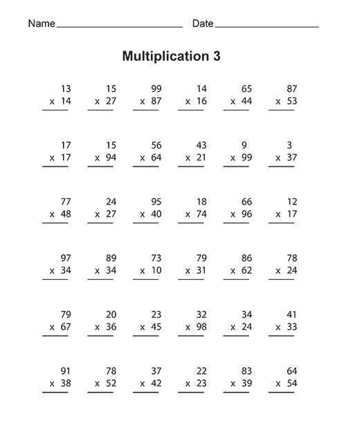 Free Printable Multiplication Worksheets