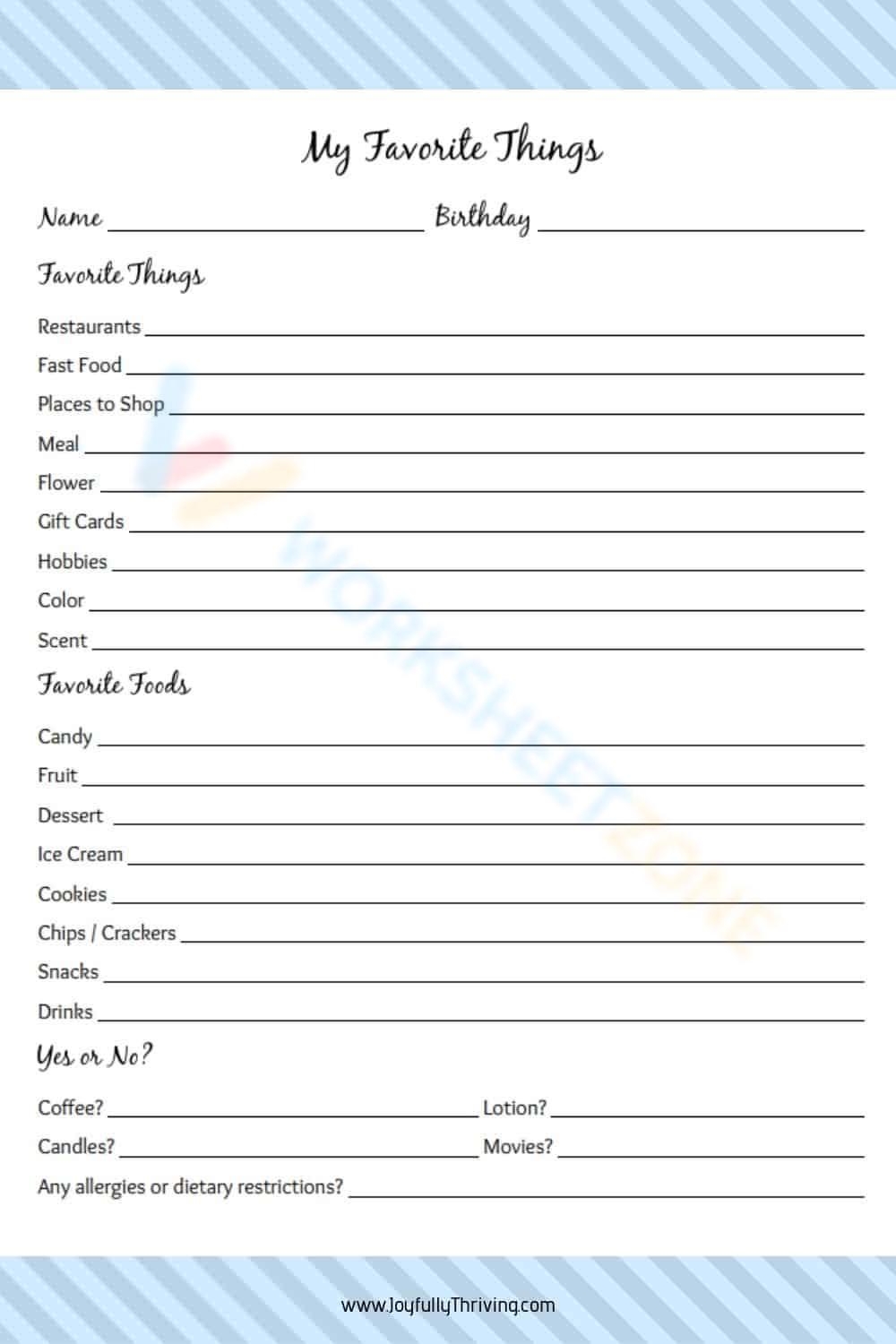 Free Printable My Favorite Things Worksheets For Students Free Printable My Favorite Things Worksheets For Students