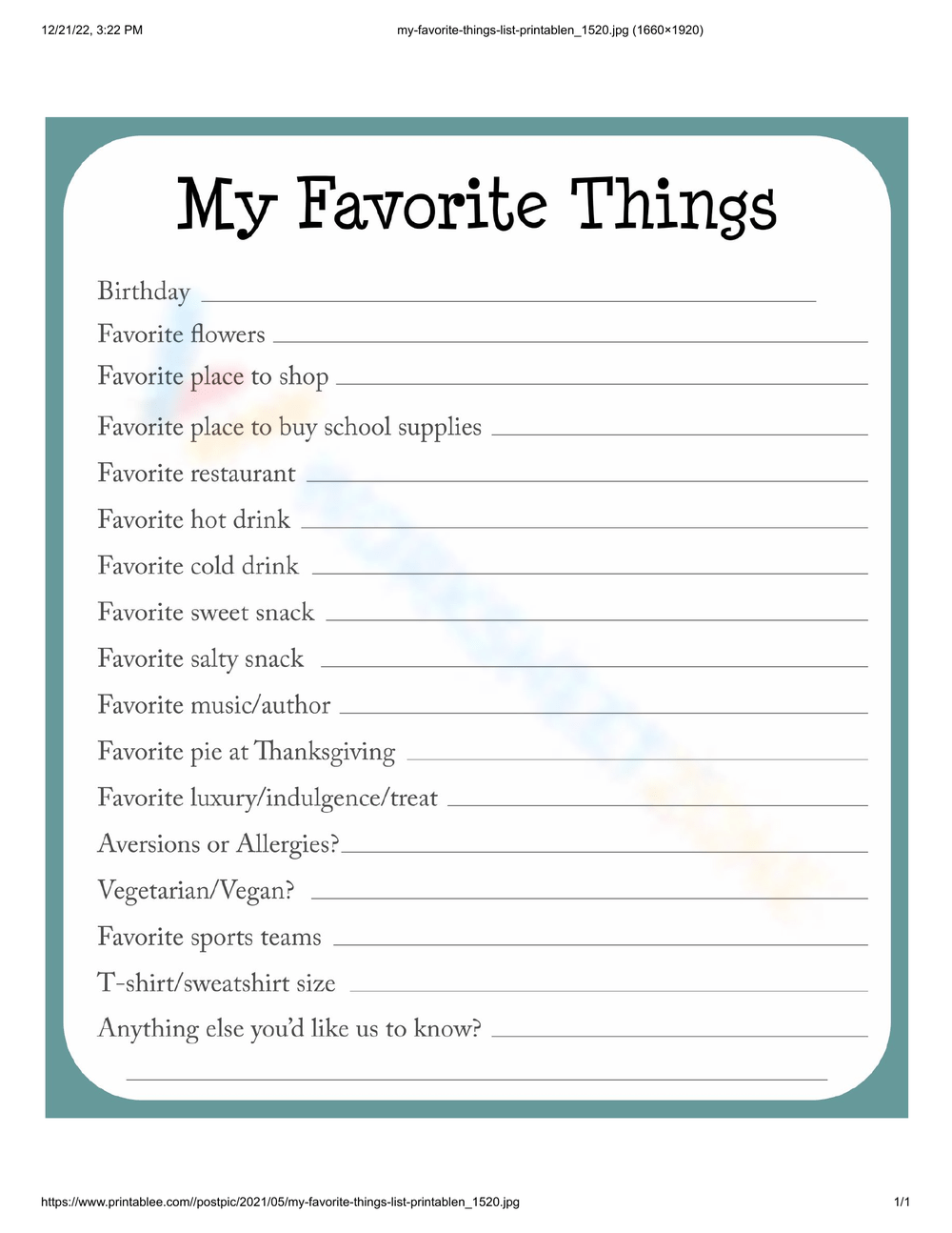Free Printable My Favorite Things Worksheets For Students Free Printable My Favorite Things Worksheets For Students