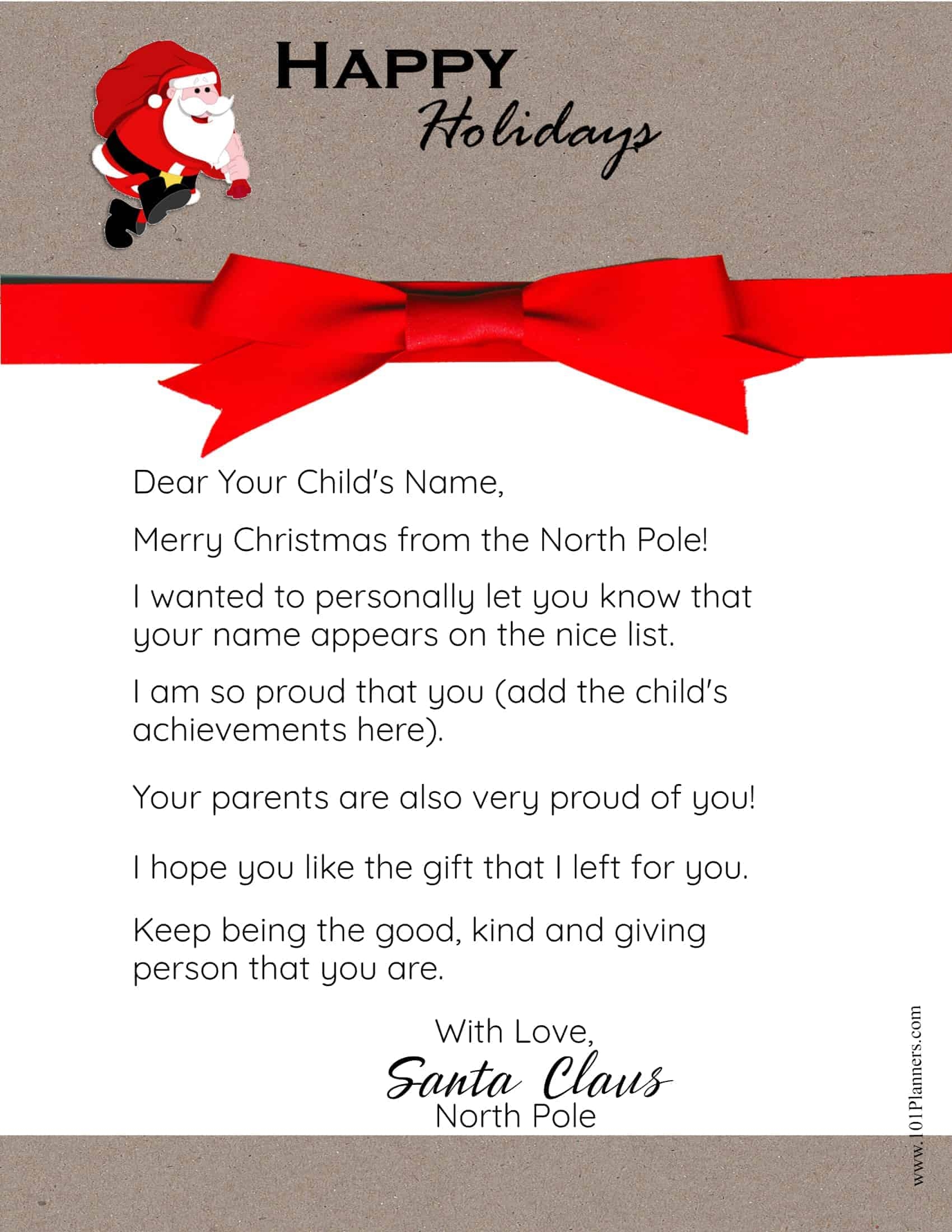 Free Printable Personalised Letter From Santa Template