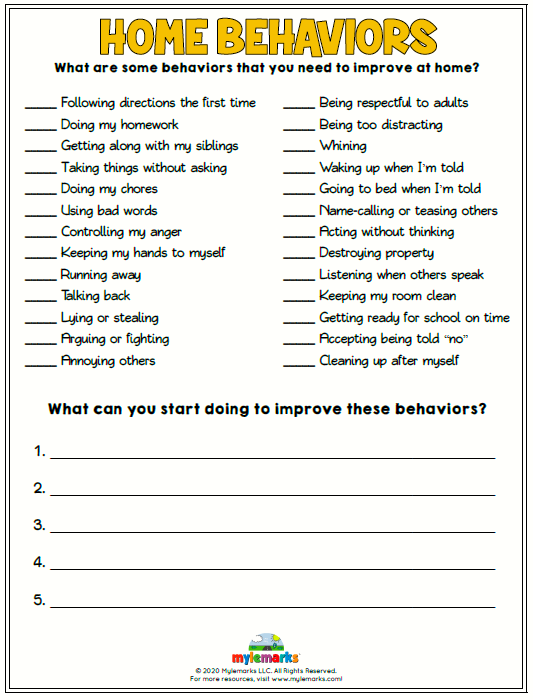 Free Printable Positive Behavior Worksheets