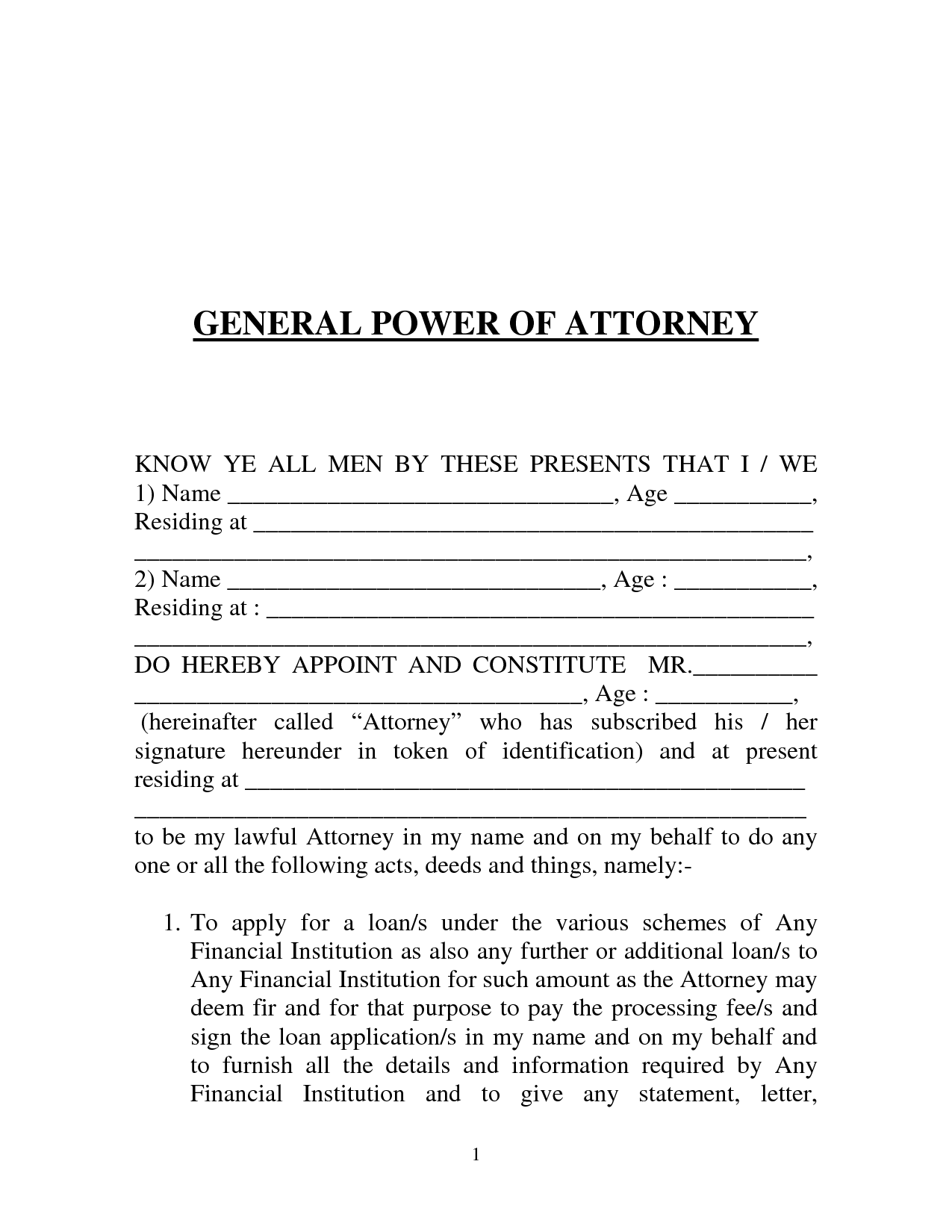 Free Printable Power Of Attorney Form GENERIC