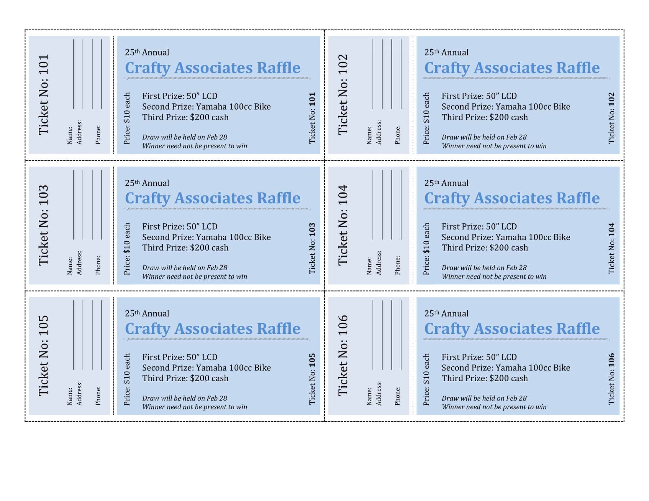 Free Printable Raffle Ticket Templates Word Excel PDF With Numbers