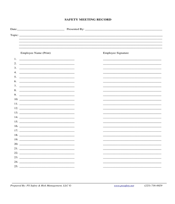 Free Printable Safety Meeting Forms Free Printable Safety Meeting Forms