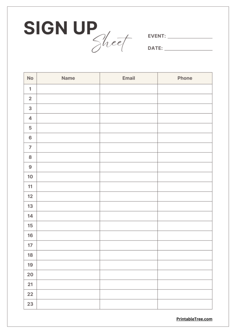 Free Printable Sign up And Sign in Sheet PDF Templates