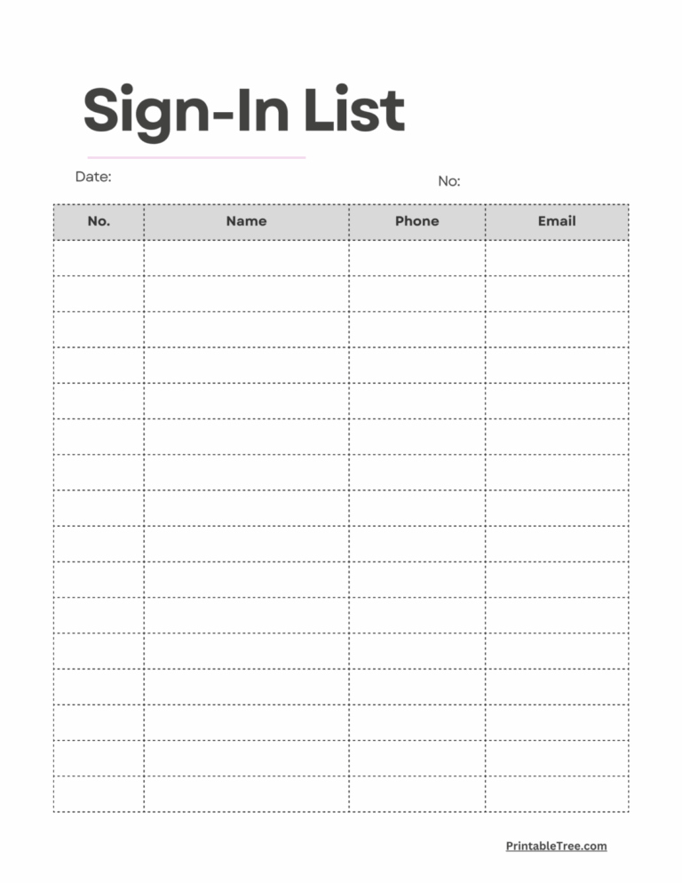 Free Printable Sign up And Sign in Sheet PDF Templates