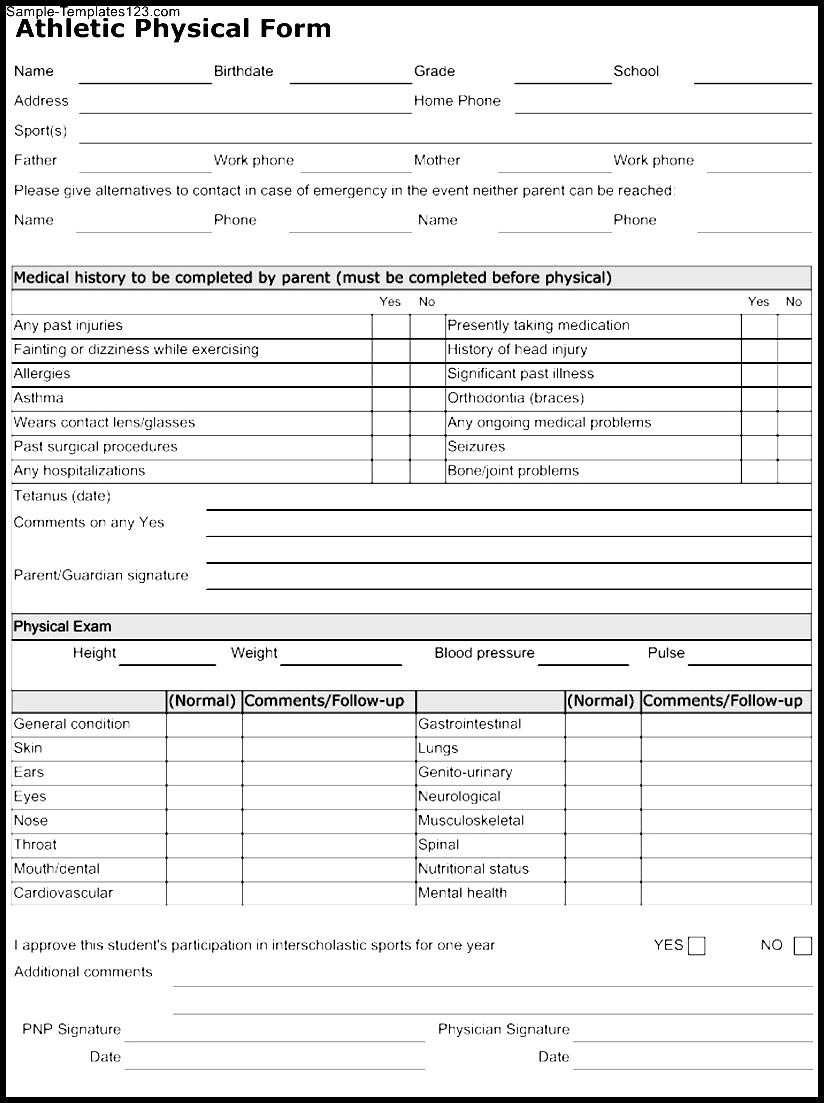 Free Printable Sports Physical Form Printable Forms Free Online