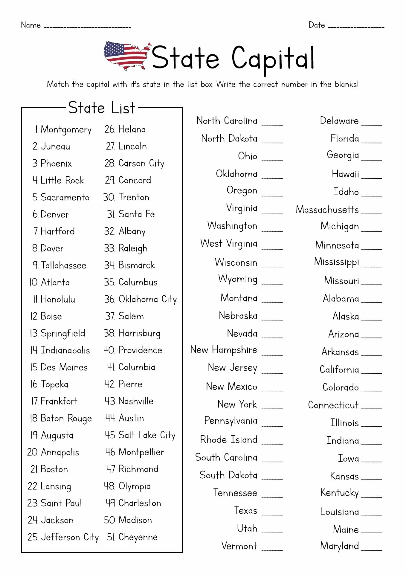 Free Printable States And Capitals Worksheets Educational Printable 