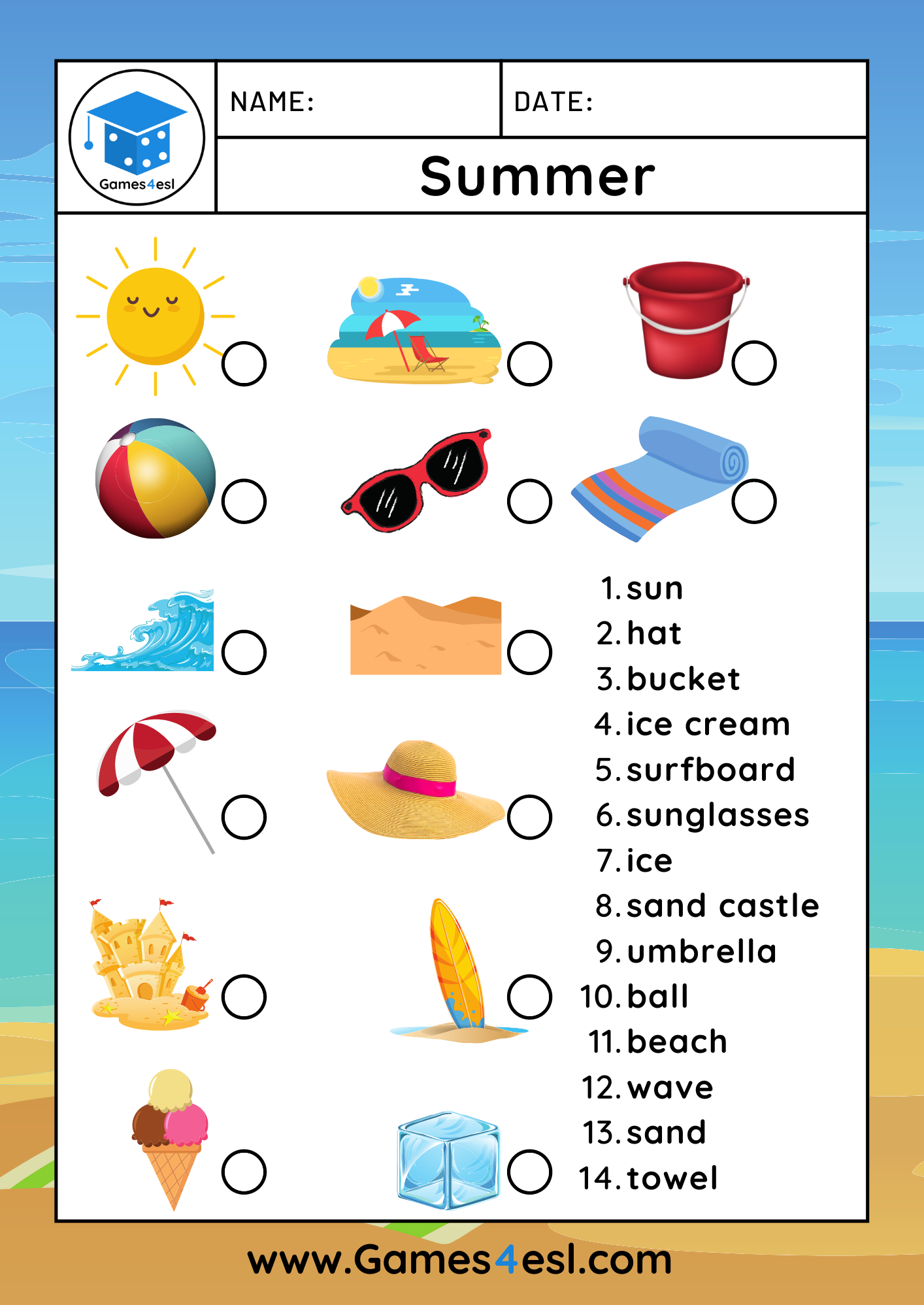 Free Printable Summer Activities Worksheets The Keeper Of The 