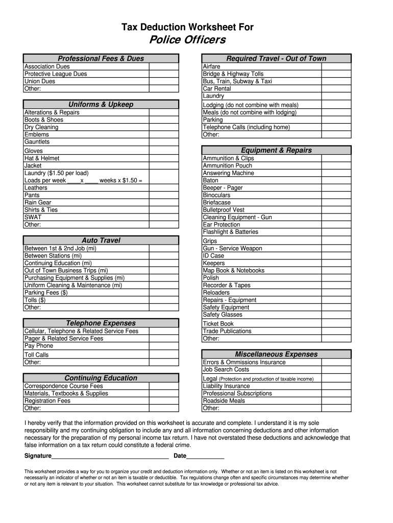 Free Printable Tax Deduction Worksheets